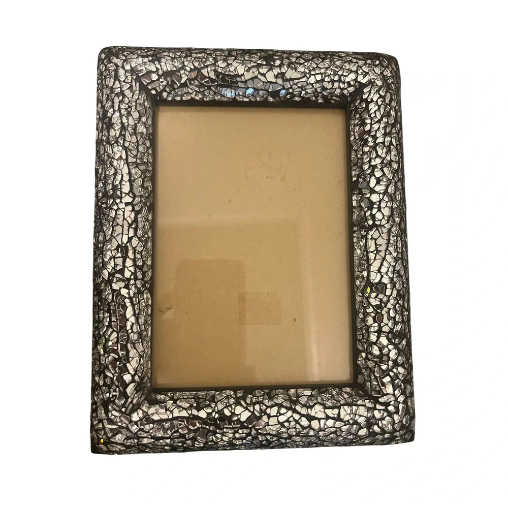 Mosaic Picture Frame Unisex 4x6 Silver Excellent Cracked Glass Mirror
